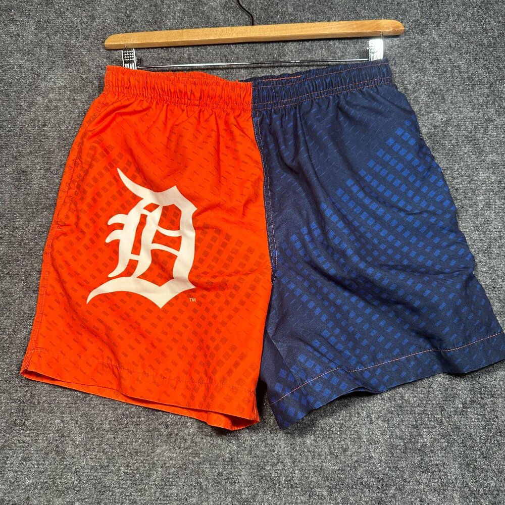 MLB Detroit Tigers Swim Trunks Mens Medium Logo Mesh Lined Tie Waist Pockets